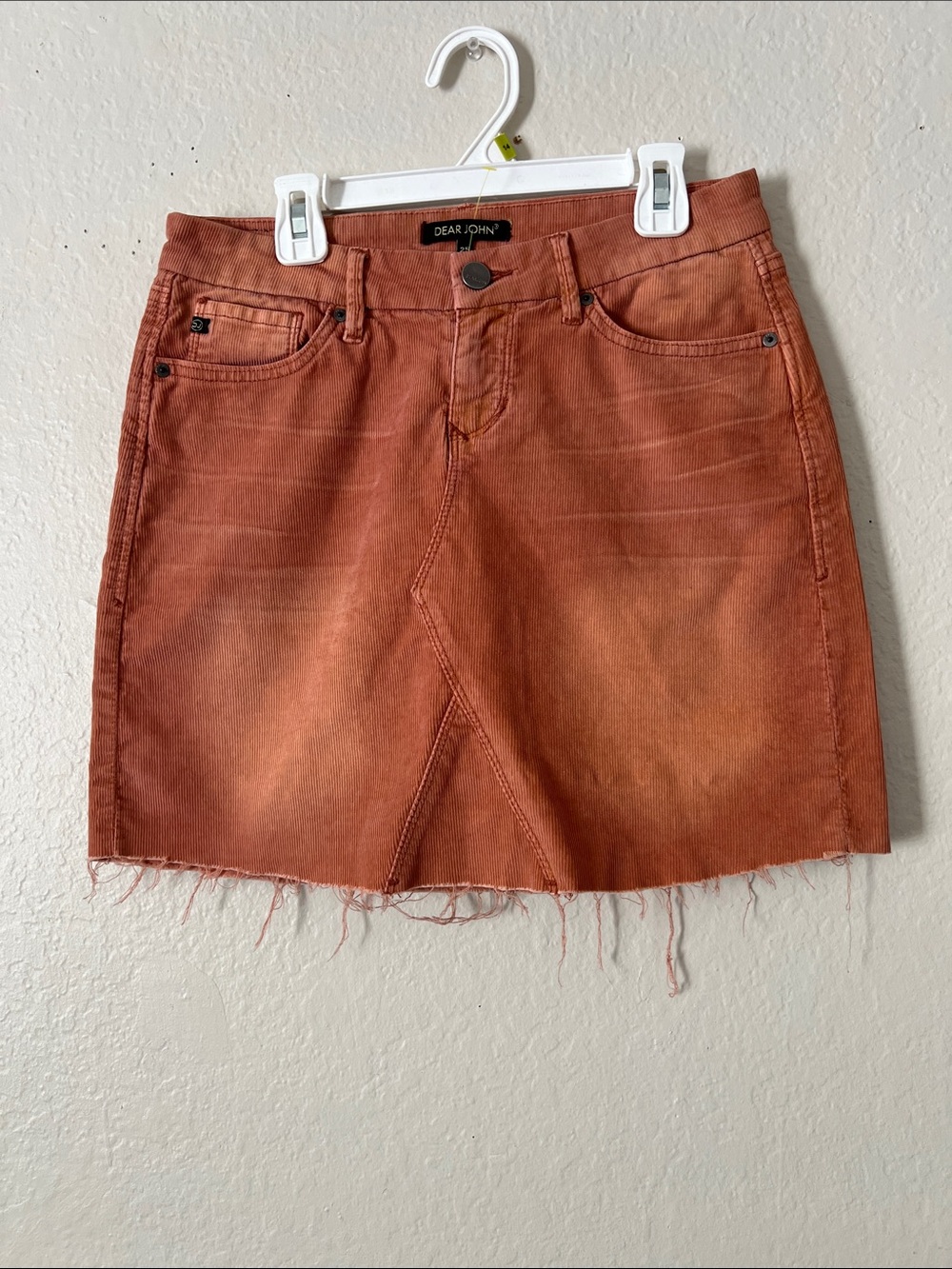 NWOT DEAR JOHN Corduroy Raw Hem Mini Skirt Habanero Cotton Blend 25